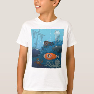 Cartoon Kid in Submarine explores Undersea World T-Shirt
