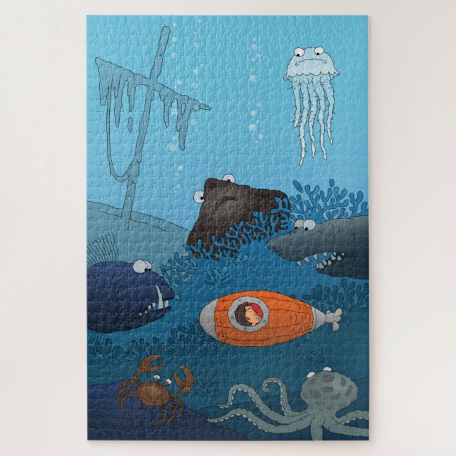 Cartoon Kid Submarine Undersea World Jigsaw Puzzle (Vertical)