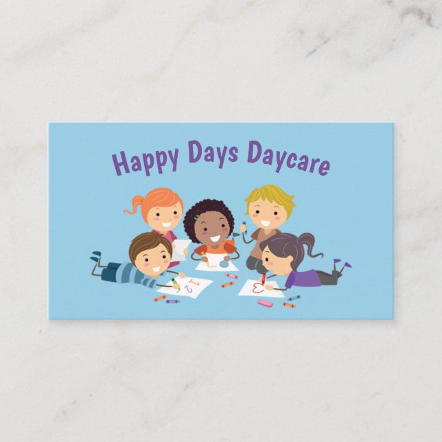 Cartoon Kids Colouring Child Daycare Services Business Card (Front)