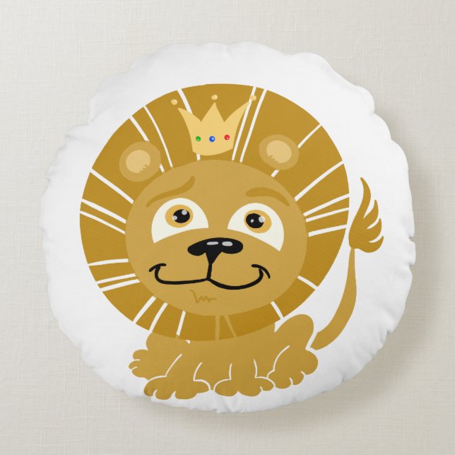 Cartoon King of the Jungle Round Cushion (Front)