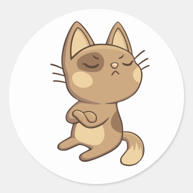 Cartoon Kitten Brown Sassy Kitty Cute Cat Classic Round Sticker (Front)