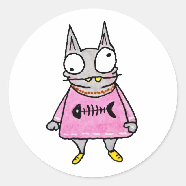 Cartoon Kitten Classic Round Sticker (Front)