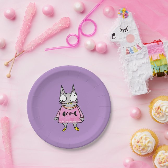 Cartoon Kitten Paper Plate (Party)