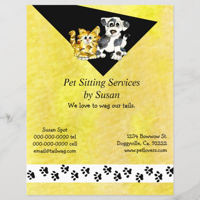 Cartoon Kitten Puppy Pet Sitting Flyer (Front)