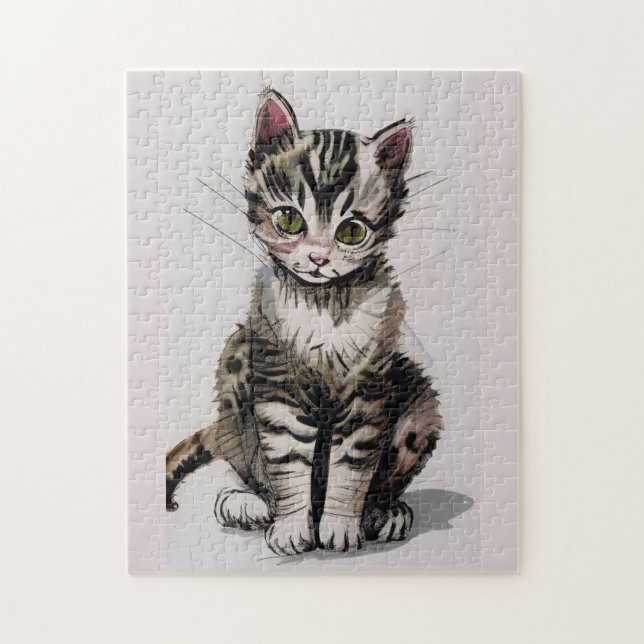 Cartoon kitten striped kitty voices grey jigsaw puzzle (Vertical)