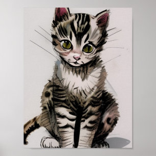 Cartoon kitten striped kitty voices grey poster