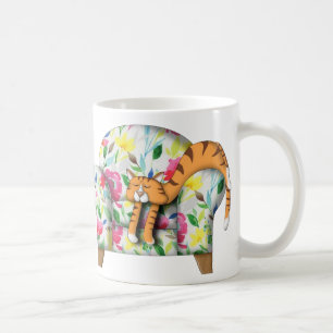 Cartoon Kitty asleep on a floral chair Coffee Mug