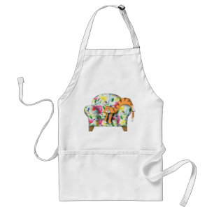 Cartoon Kitty asleep on a floral chair Standard Apron