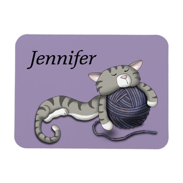Cartoon Kitty with ball of yarn Magnet (Horizontal)