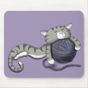 Cartoon Kitty with ball of yarn Mouse Pad