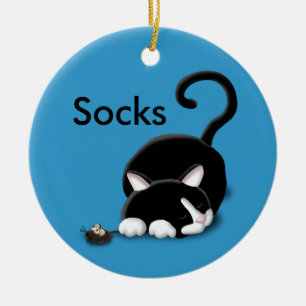 Cartoon Kitty with toy mouse Ceramic Ornament