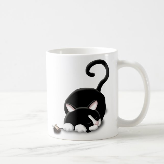 Cartoon Kitty with toy mouse Coffee Mug (Right)