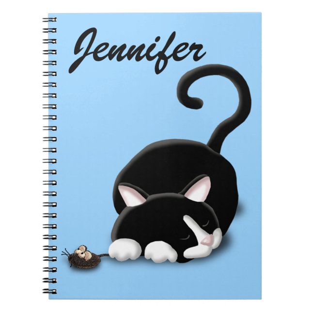 Cartoon Kitty with toy mouse Notebook (Front)