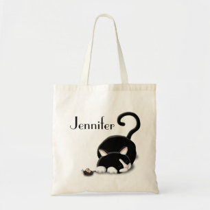 Cartoon Kitty with toy mouse Tote Bag