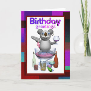 Cartoon Koala Birthday Bartender blank inside Card