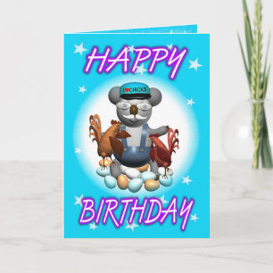 Cartoon Koala Chicken Farmer Card