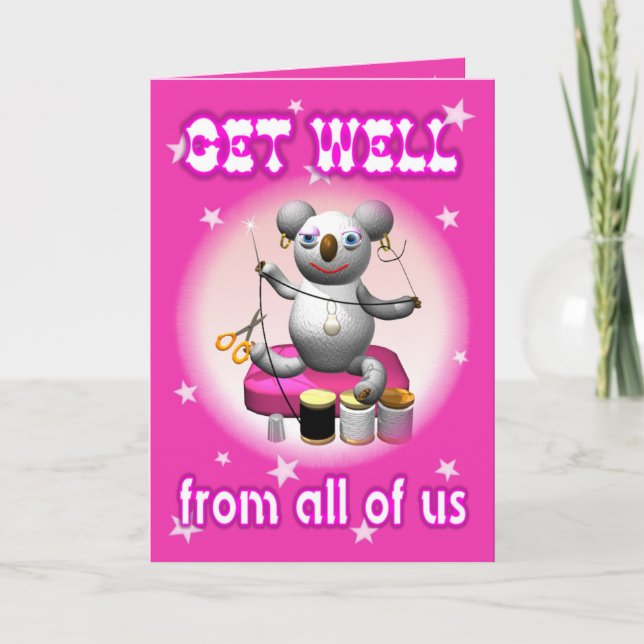 Cartoon Koala Get Well Seamtress Card (Front)