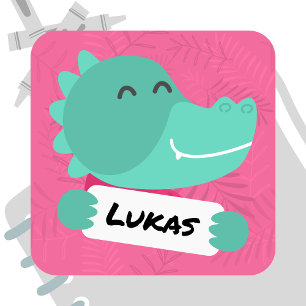 Cartoon Krokodil with name tag - pink