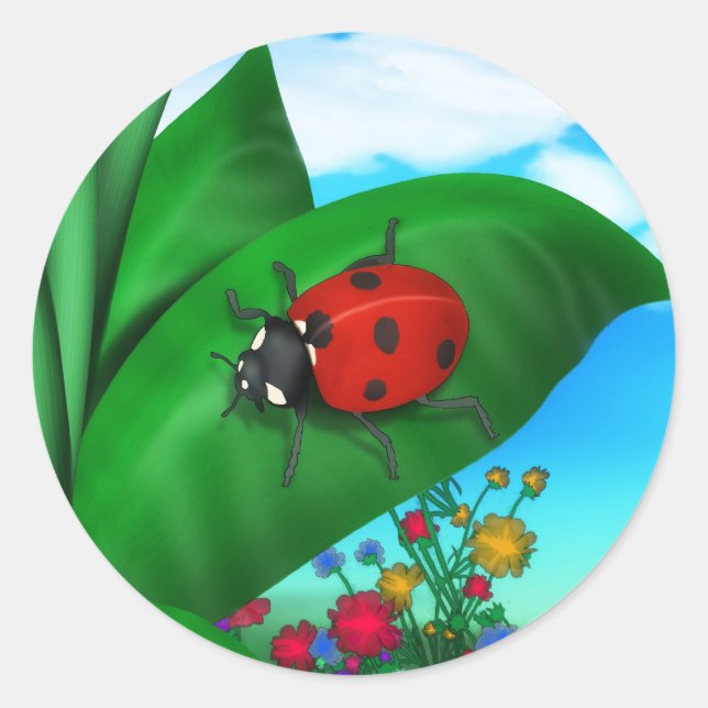 Cartoon Lady Bug Classic Round Sticker (Front)