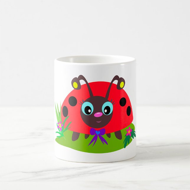 Cartoon Ladybug Bow and Flowers Coffee Mug (Creator Uploaded)
