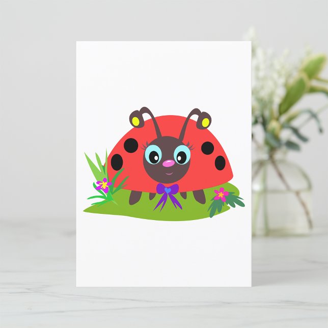 Cartoon Ladybug Bow and Flowers Invitation (Creator Uploaded)