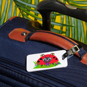 Cartoon Ladybug Bow and Flowers Luggage Tag