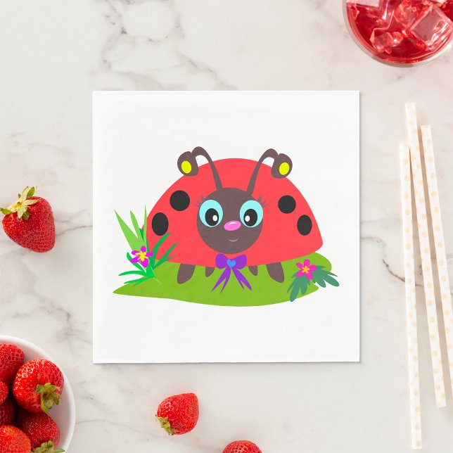 Cartoon Ladybug Bow and Flowers Napkin (Creator Uploaded)