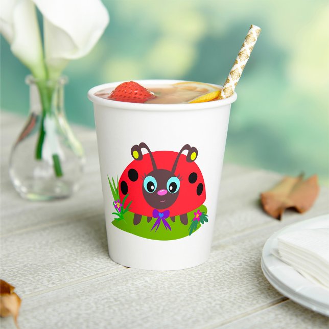 Cartoon Ladybug Bow and Flowers Paper Cups (Creator Uploaded)