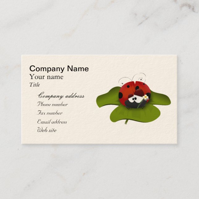 Cartoon ladybug on a green leaf business card (Front)