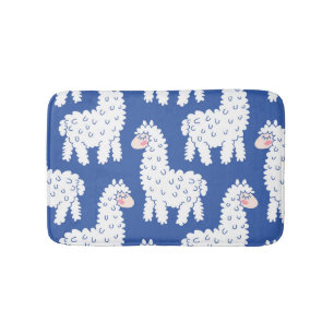 Cartoon lama alpaca, vintage pattern bath mat