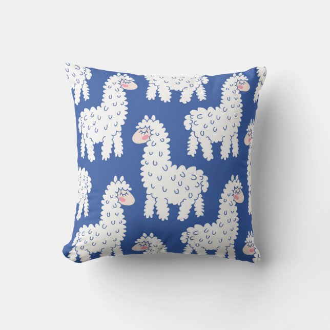 Cartoon lama alpaca, vintage pattern cushion (Front)