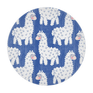 Cartoon lama alpaca, vintage pattern cutting board