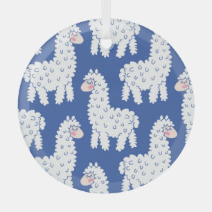 Cartoon lama alpaca, vintage pattern glass tree decoration