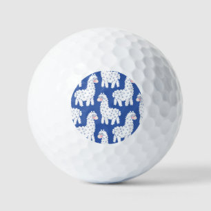 Cartoon lama alpaca, vintage pattern golf balls