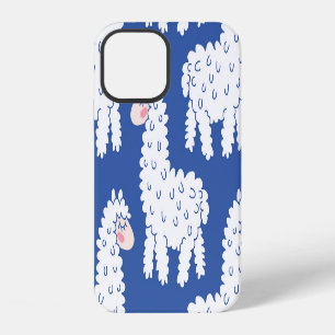 Cartoon lama alpaca, vintage pattern iPhone 12 case