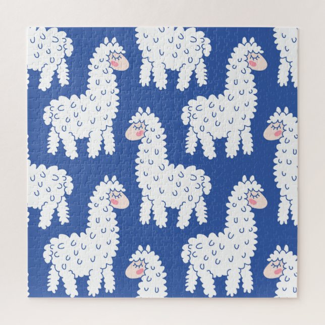 Cartoon lama alpaca, vintage pattern jigsaw puzzle (Vertical)