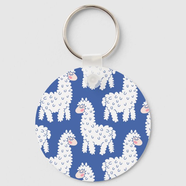 Cartoon lama alpaca, vintage pattern key ring (Front)