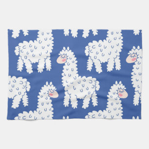 Cartoon lama alpaca, vintage pattern tea towel
