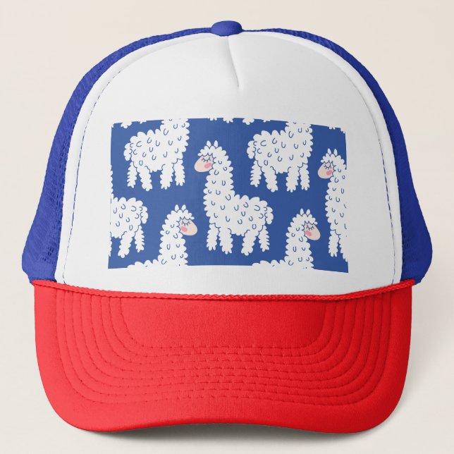 Cartoon lama alpaca, vintage pattern trucker hat (Front)