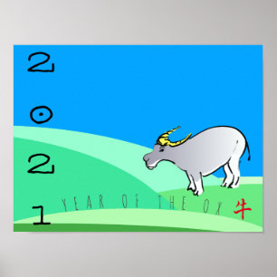 Cartoon Landscape Ox Chinese New Year 2021 HorP Poster