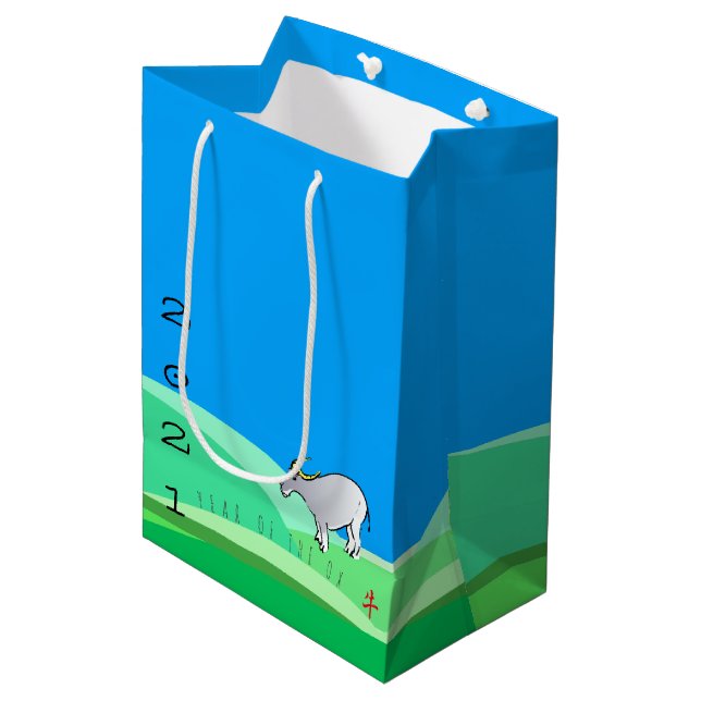 Cartoon Landscape Ox Chinese New Year Zodiac MGB Medium Gift Bag (Front Angled)