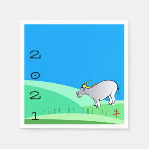 Cartoon Landscape Ox Chinese New Year Zodiac PN Napkin