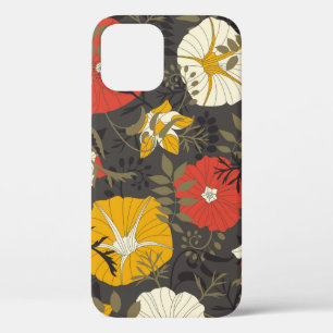 cartoon leaves and flowers on a dark background in iPhone 12 case