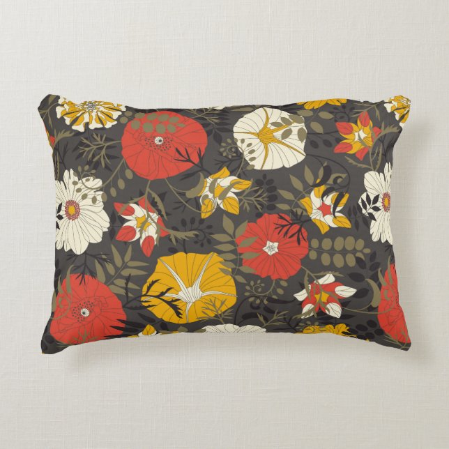 cartoon leaves and flowers on a dark background in decorative cushion (Front)
