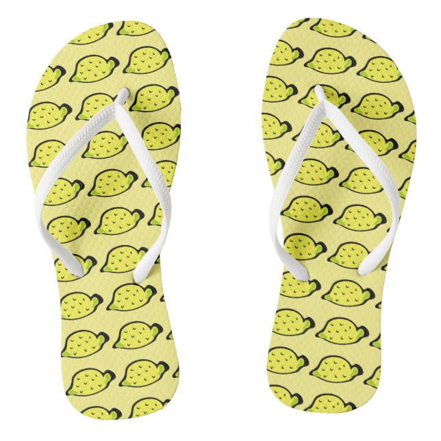 Cartoon Lemons Pattern Yellow Thongs (Footbed)