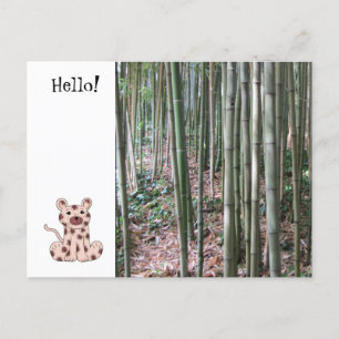 Cartoon Leopard and Bamboo Forest Postcard