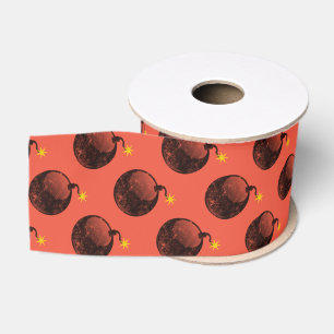 Cartoon Letterpress Style Bomb Grosgrain Ribbon