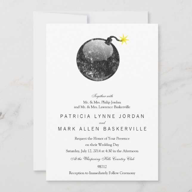 Cartoon Letterpress Style Bomb Invitation (Front)