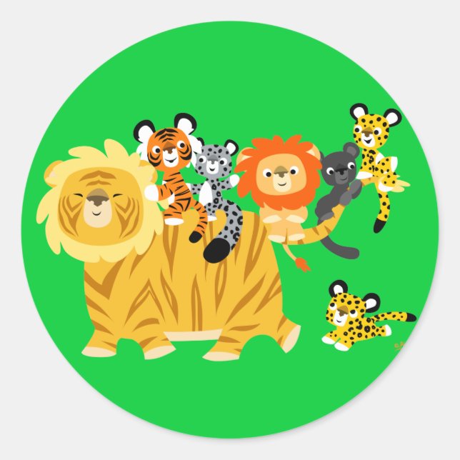 Cartoon Liger and Friends round sticker (Front)