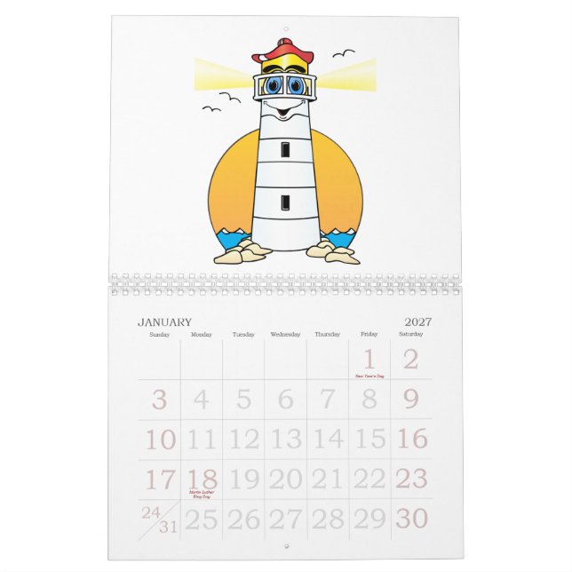 Cartoon Lighthouse Calendar (Jan 2027)